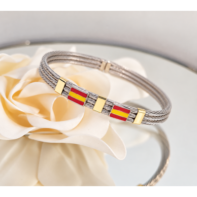 PULSERA BANDERA ESPAÑA ACERO Y ORO