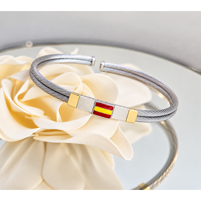PULSERA BANDERA ESPAÑA ACERO Y ORO HOMBRE