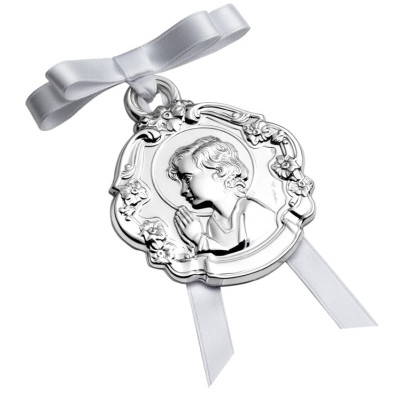 Medalla Cuna Redonda Niño Con Flores 7 Cms