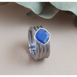 SORTIJA ACERO Y ORO AGATA AZUL