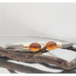 PULSERA ACERO Y PLATA BAÑO EN ORO AMBAR